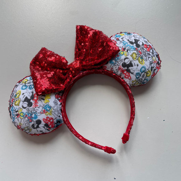 Sketch minnie and mickey ears, knotband and scrunchie